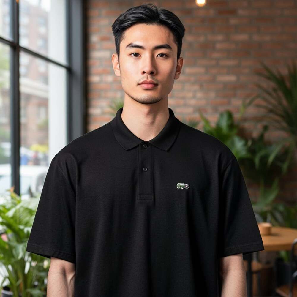 Lacoste Black Polo with Green Crocodile Emblem